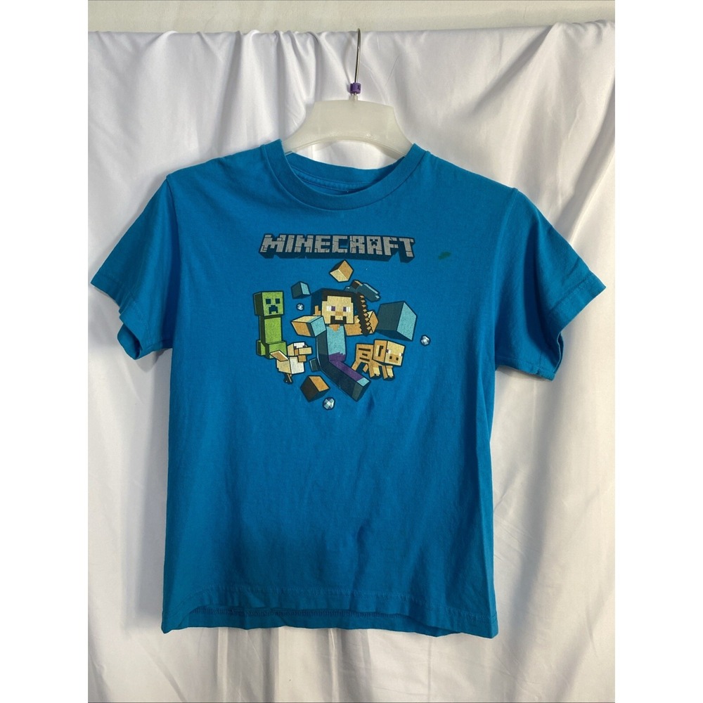 Mojang Minecraft Graphic Tee Boys Youth Medium Blue Good Steve Creeper Jinx